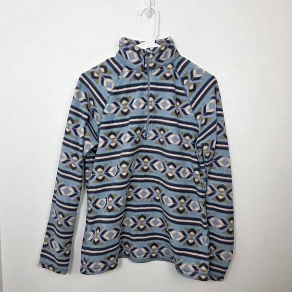 Eddie Bauer Blue White Fleece Striped Geometric 1/3 Zip Pullover Jacket Size M - Picture 2 of 7